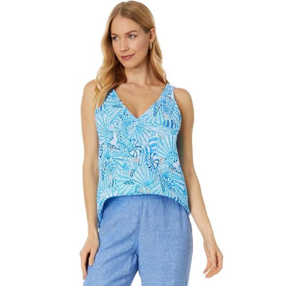 NWT Lilly Pulitzer Florin Linen Top Amalfi Blue By the Seashore Small #8069 - Picture 1 of 12